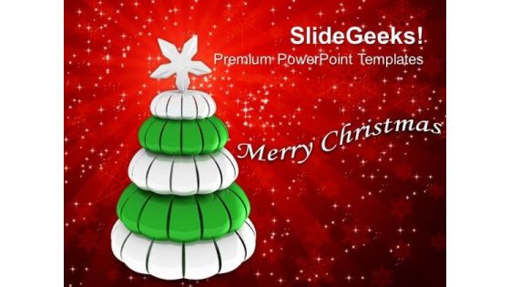 Silver Pine Tree Merry Christmas PowerPoint Templates Ppt Backgrounds For Slides 1212