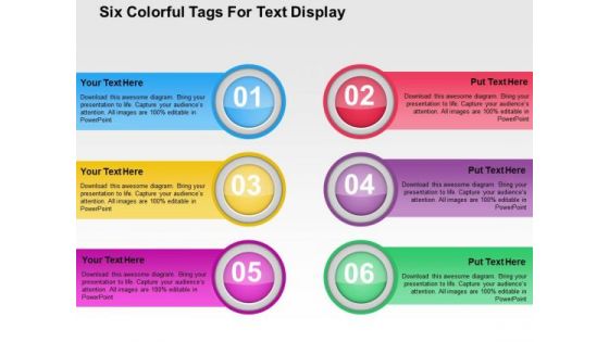 Six Colorful Tags For Text Display PowerPoint Template