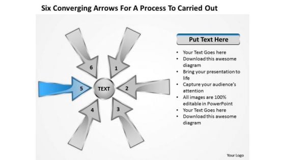 Six Coverging Arrows For Process To Carried Out Ppt Circular Chart PowerPoint Slide