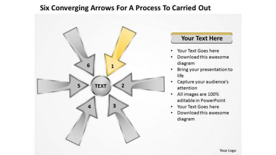 Six Coverging Arrows For Process To Carried Out Ppt Circular Chart PowerPoint Slides