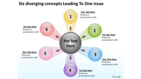 Six Diverging Concepts Leading To One Issue Cycle Process Diagram PowerPoint Slides