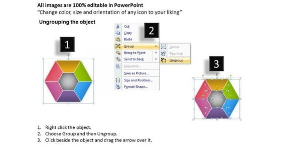 Six Sided Multicolor Hexagon Diagram Radial Process PowerPoint Templates