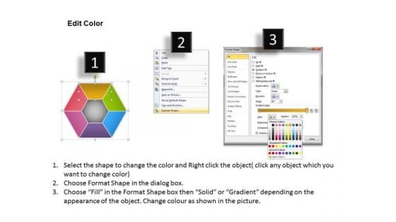 Six Sided Multicolor Hexagon Diagram Radial Process PowerPoint Templates