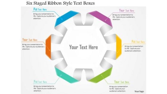 Six Staged Ribbon Style Text Boxes Presentation Template