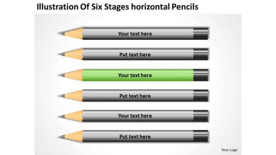 Six Stages Horizontal Pencils Ppt Small Business Administration Plan PowerPoint Slides