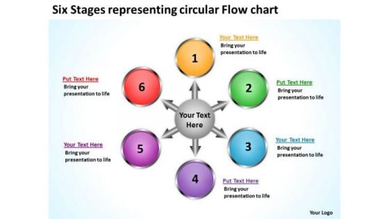 Six Stages Representing Circular Flow Chart Spoke Diagram PowerPoint Templates