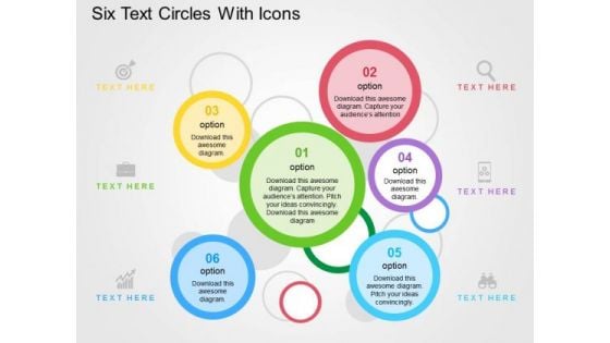 Six Text Circles With Icons PowerPoint Templates