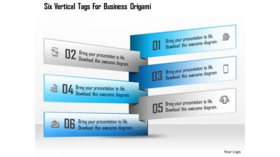 Six Vertical Tags For Business Origami Presentation Template