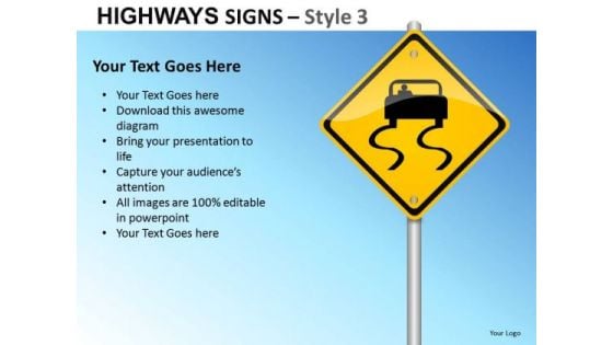 Slippery Road Highways Signs 3 PowerPoint Slides And Ppt Diagram Templates