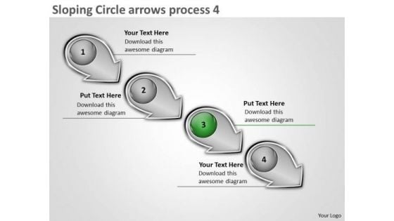 Sloping Circle Arrows Process Flow Chart Description PowerPoint Templates