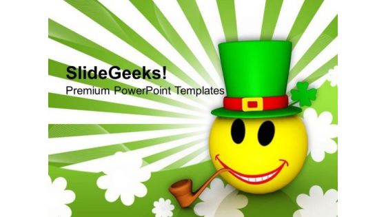 Smiley Emoticon With Hat St Patricks Day PowerPoint Templates Ppt Backgrounds For Slides 0313