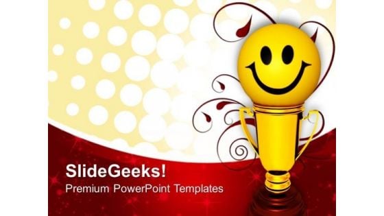 Smiley Trophy For Winner Success PowerPoint Templates And PowerPoint Themes 0912