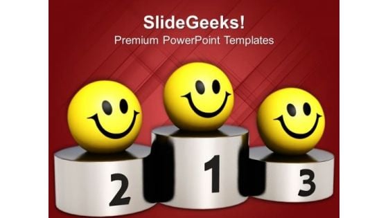 Smileys On Winner Podium Competition PowerPoint Templates Ppt Backgrounds For Slides 0113