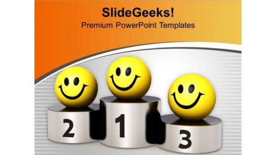 Smileys On Winner Podium Competition PowerPoint Templates Ppt Backgrounds For Slides 0313