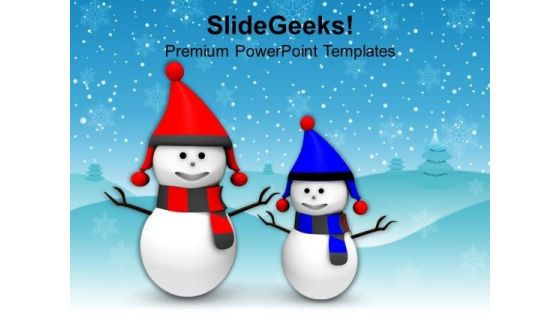 Smiling Snowman On Snowflakes Background PowerPoint Templates Ppt Backgrounds For Slides 1212