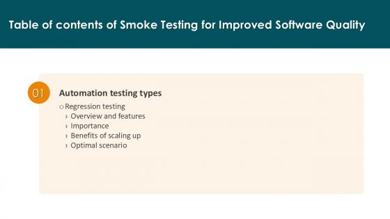 Smoke Testing For Improved Software Quality Table Of Contents Ppt Sample Smoke Testing For Improved Software Quality Table Of Contents Ppt Sample