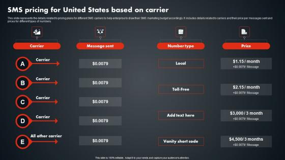 SMS Pricing For United States Based On Carrier SMS Promotional Tactics Portrait PDF