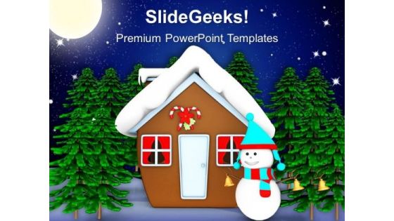 Snow Man Hut With Snow Man Trees PowerPoint Templates Ppt Backgrounds For Slides 1212