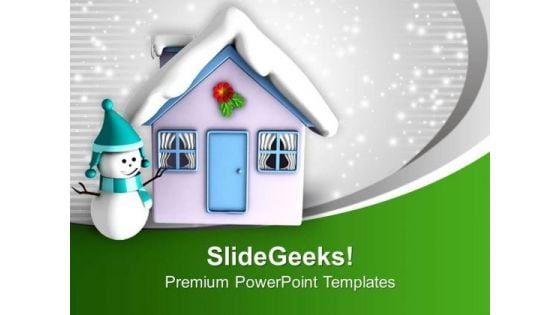 Snowman And House Covered With Snow PowerPoint Templates Ppt Backgrounds For Slides 0113