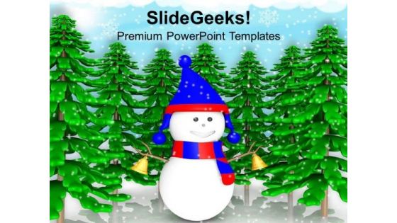 Snowman And Pine Trees Winter Holidays PowerPoint Templates Ppt Backgrounds For Slides 1212