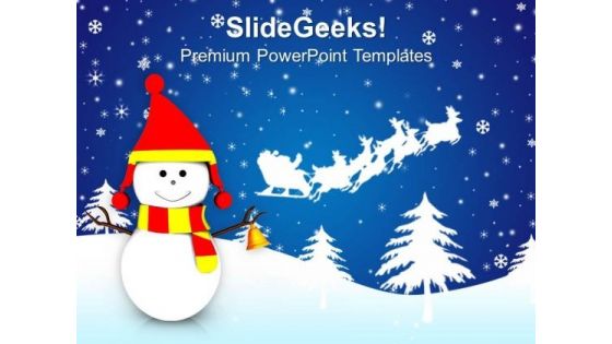 Snowman And Santa Sleigh Christmas Background PowerPoint Templates Ppt Backgrounds For Slides 1212