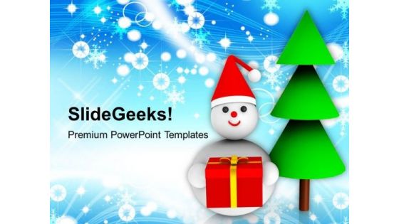 Snowman Holding Christmas Gifts Holidays PowerPoint Templates Ppt Backgrounds For Slides 1112