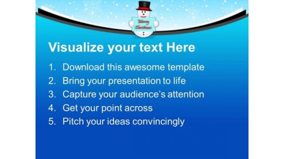 Snowman Holding Postcard Christmas PowerPoint Templates Ppt Backgrounds For Slides 0113