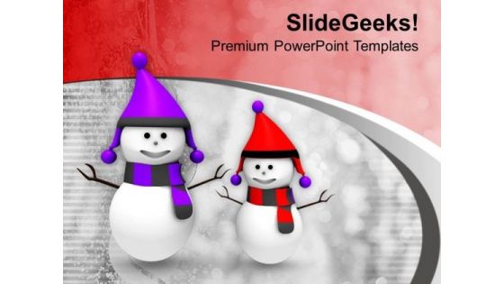 Snowman In Purple And Red PowerPoint Templates Ppt Backgrounds For Slides 0113