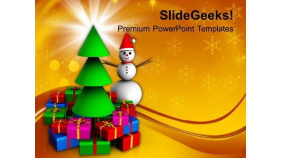 Snowman Standing Behind Gifts PowerPoint Templates Ppt Backgrounds For Slides 1112