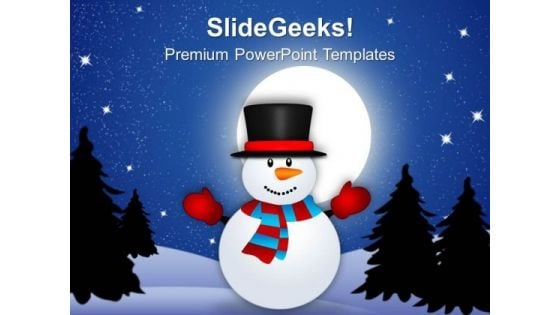 Snowman Waving Hands Holidays PowerPoint Templates Ppt Backgrounds For Slides 1112