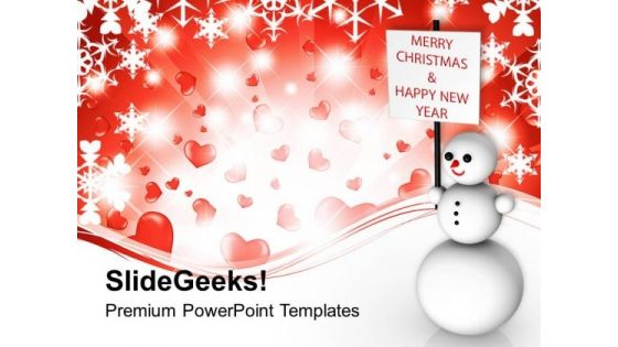 Snowman Wishing Christmas And Happy New Year PowerPoint Templates Ppt Backgrounds For Slides 1112