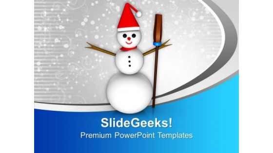 Snowman With Broom Holidays PowerPoint Templates Ppt Backgrounds For Slides 0113