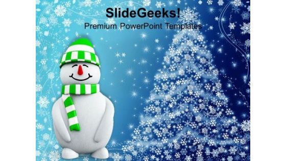 Snowman With Christmas Background PowerPoint Templates Ppt Backgrounds For Slides 1112