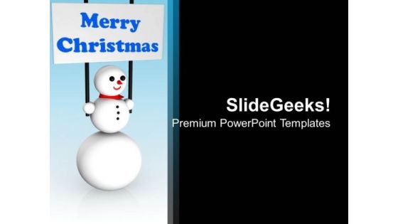 Snowman With Christmas Banner PowerPoint Templates Ppt Backgrounds For Slides 1112