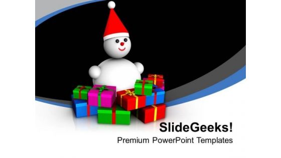 Snowman With Colorful Presents Festival PowerPoint Templates Ppt Backgrounds For Slides 0113