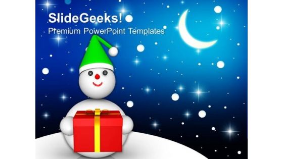 Snowman With Gift Christmas Theme PowerPoint Templates Ppt Backgrounds For Slides 1212