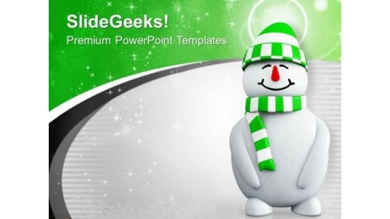 Snowman With Green Cap PowerPoint Templates Ppt Backgrounds For Slides 0113