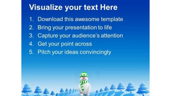 Snowman With Green Hat Christmas Cold Winter PowerPoint Templates Ppt Backgrounds For Slides 0113