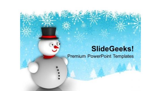 Snowman With Hat On Winter Background PowerPoint Templates Ppt Backgrounds For Slides 1112