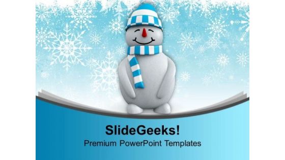 Snowman With Hat Standing Winter PowerPoint Templates Ppt Backgrounds For Slides 0113