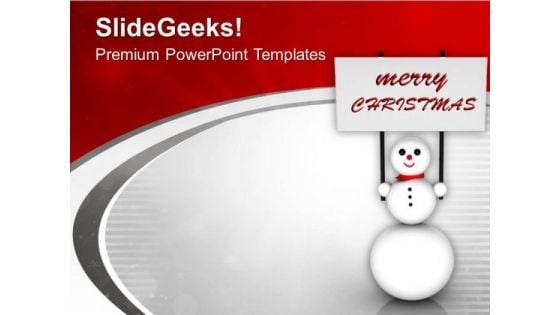 Snowman With Merry Christmas Banner PowerPoint Templates Ppt Backgrounds For Slides 0113