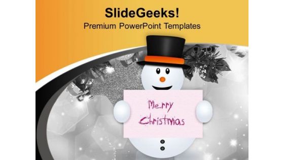 Snowman With Merry Christmas Banner PowerPoint Templates Ppt Backgrounds For Slides 0713