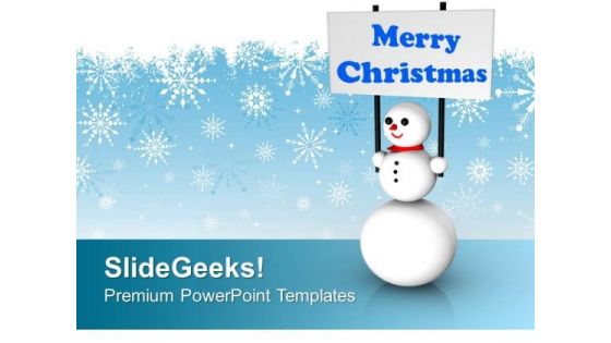 Snowman With Merry Christmas Festival PowerPoint Templates Ppt Backgrounds For Slides 0113