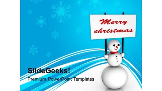 Snowman With Merry Chritsmas Banner Background PowerPoint Templates Ppt Backgrounds For Slides 1212