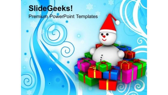 Snowman With Presents Holidays PowerPoint Templates Ppt Backgrounds For Slides 1112