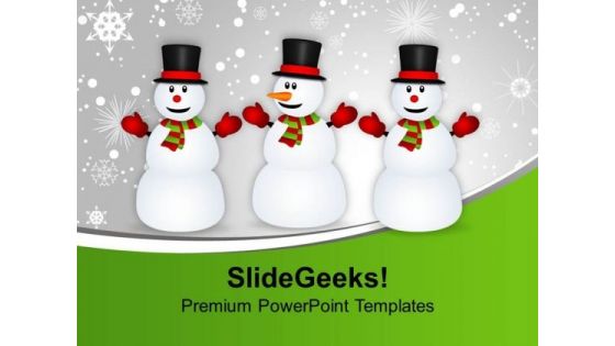 Snowmen Celebrating Christmas And New Year PowerPoint Templates Ppt Backgrounds For Slides 0113