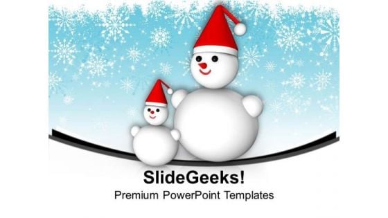 Snowmen On Snowflakes Background PowerPoint Templates Ppt Backgrounds For Slides 0113