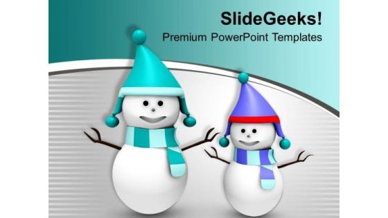 Snowmen Wearing Hats Winter Background PowerPoint Templates Ppt Backgrounds For Slides 1212