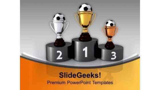 Soccer Trophies On Podium Competition PowerPoint Templates Ppt Background For Slides 1112