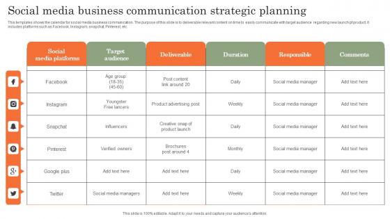 Social Media Business Communication Strategic Planning Background Pdf